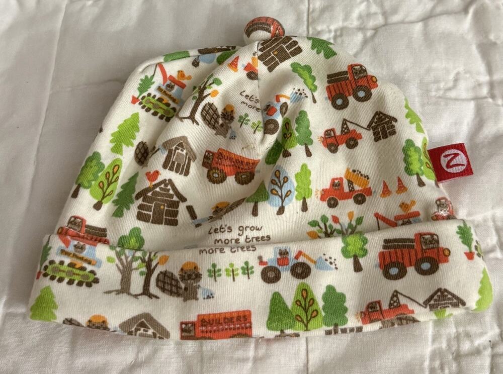 Zutano Baby Beanie Cap Hat Colorful 100% Cotton “Let’s Grow More Trees” size 6m